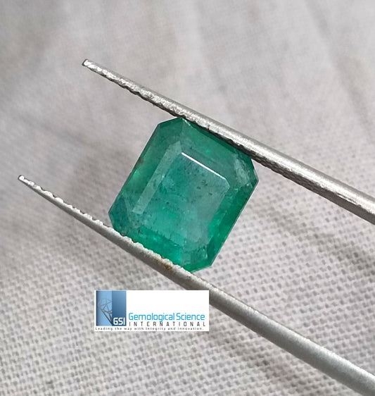 GSI Certified 2.35ct Zambian Emerald, 100% Natural Gemstone