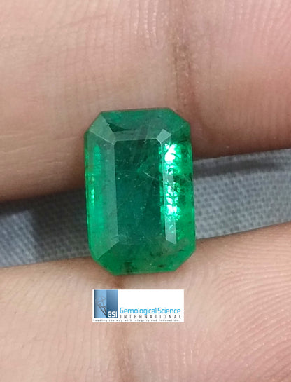 GSI Certified 3.38ct Velvet Green Emerald, 100% Natural Gemstone