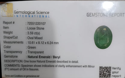 GSI Certified 3.59ct Zambian Emerald Natural Earth Mined Gemstone - SMSGEMS 