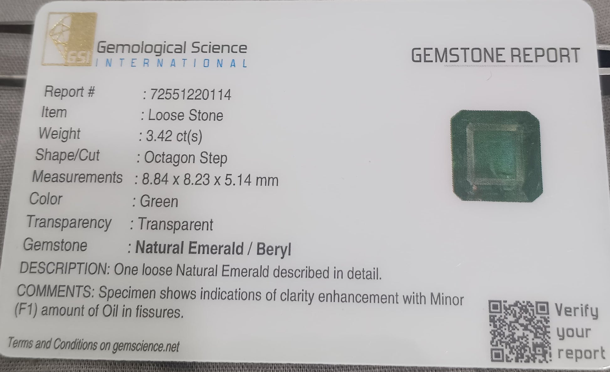 GSI Certified 3.42ct Medium Deep Green Emerald Natural Earth Mined Gemstone - SMSGEMS 