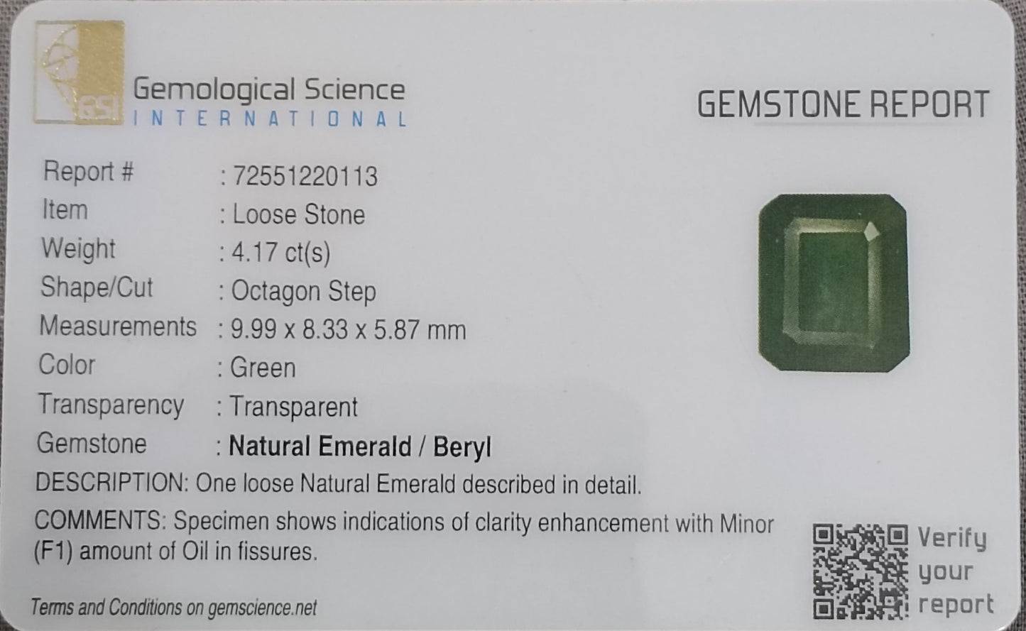 GSI Certified 4.17ct Velvet Green Emerald Natural Earth Mined Gemstone - SMSGEMS 