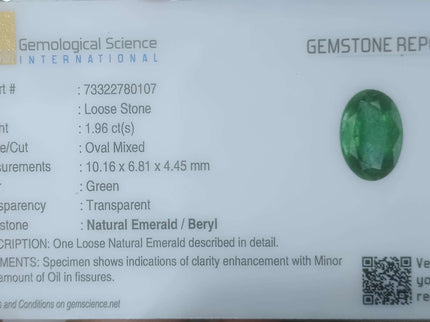 Swat Emerald 1.96ct Certified Natural Emerald Stone
