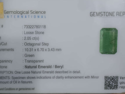 2.05ct Panjshir Emerald, Certified Natural Medium Light Green Gemstone