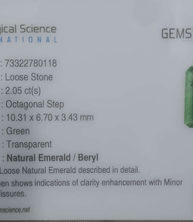 2.05ct Panjshir Emerald, Certified Natural Medium Light Green Gemstone