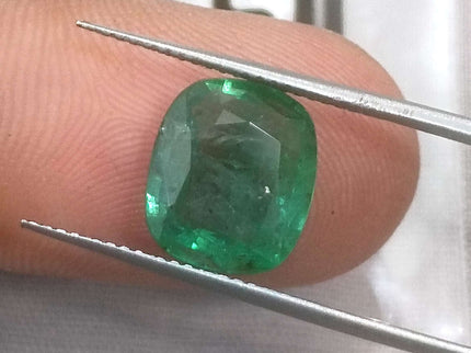 3.61ct Swat Emerald, Certified Natural Medium Deep Green Cushion Cut Gemstone