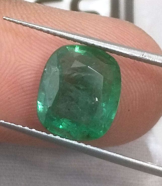 3.61ct Swat Emerald, Certified Natural Medium Deep Green Cushion Cut Gemstone