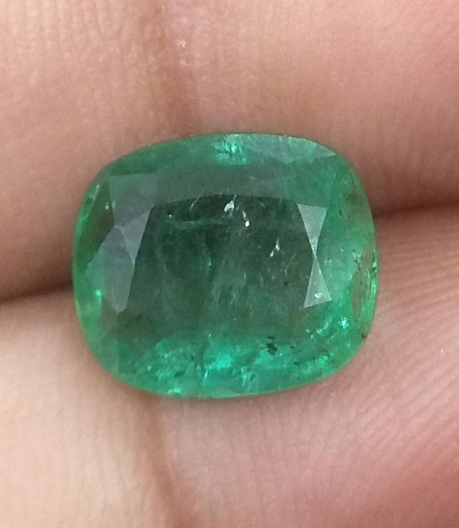 3.61ct Swat Emerald, Certified Natural Medium Deep Green Cushion Cut Gemstone