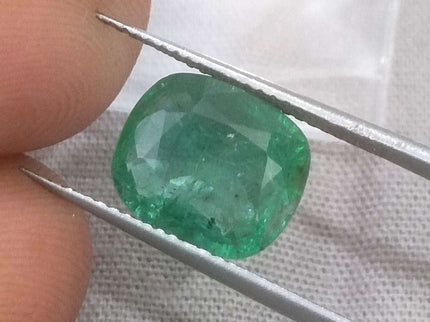3.61ct Swat Emerald, Certified Natural Medium Deep Green Cushion Cut Gemstone