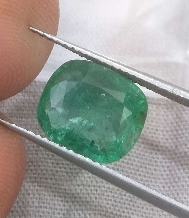 3.61ct Swat Emerald, Certified Natural Medium Deep Green Cushion Cut Gemstone