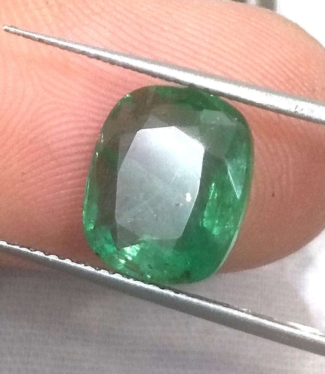 3.61ct Swat Emerald, Certified Natural Medium Deep Green Cushion Cut Gemstone