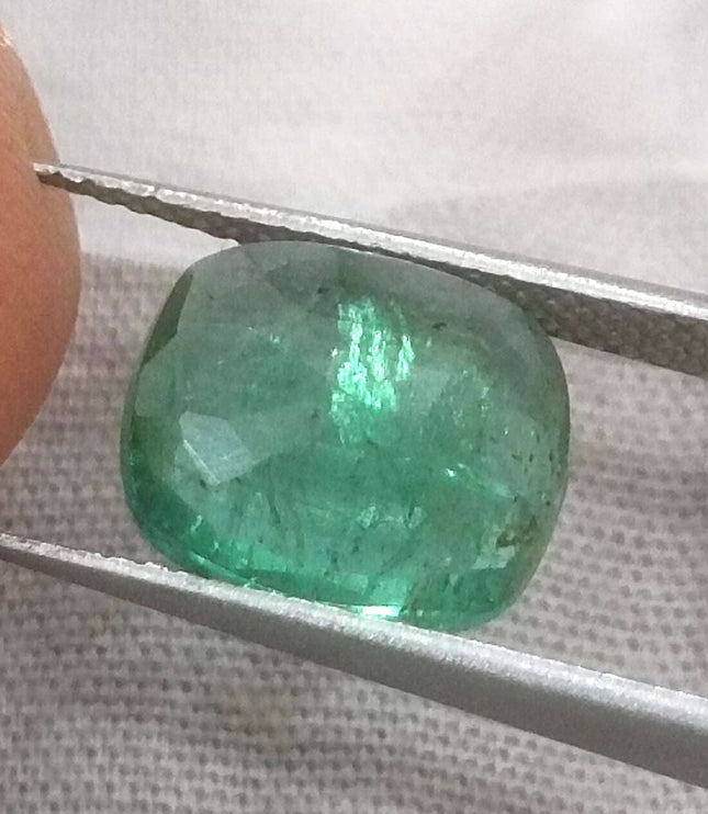 3.61ct Swat Emerald, Certified Natural Medium Deep Green Cushion Cut Gemstone