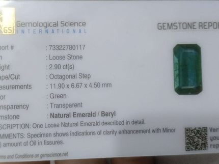 Zambian Emerald 2.90ct Certified Natural Medium Deep Green Octagon Cut Loose Stone