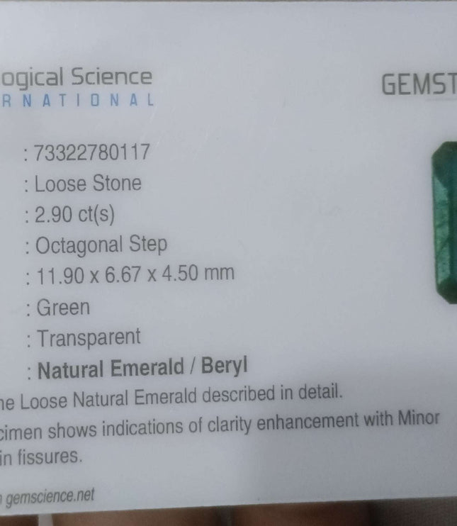 Zambian Emerald 2.90ct Certified Natural Medium Deep Green Octagon Cut Loose Stone