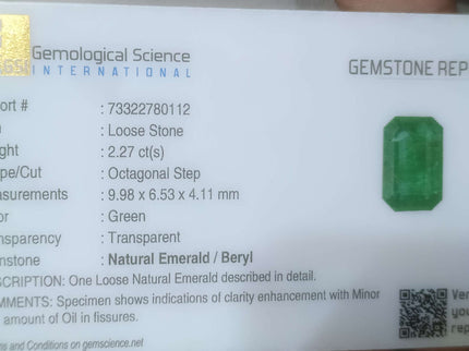 2.27ct Panjshir Emerald, Certified Natural Octagon cut stone