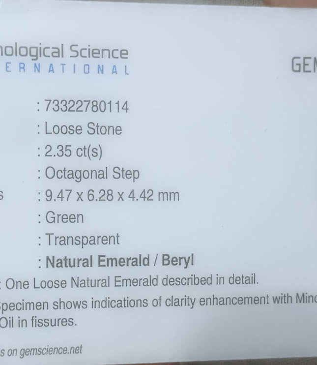 2.35ct Zambian Natural Emerald Octagon Cut Loose Stone