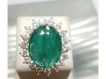 Beautiful 14kt White Gold ring set with untreated Emerald and diamonds total of 16.62ct. - SMSGEMS 