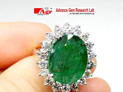 Beautiful 14kt White Gold ring set with untreated Emerald and diamonds total of 16.62ct. - SMSGEMS 