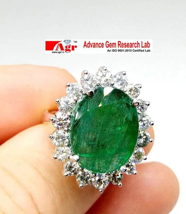 Beautiful 14kt White Gold ring set with untreated Emerald and diamonds total of 16.62ct. - SMSGEMS 