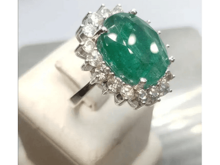 Beautiful 14kt White Gold ring set with untreated Emerald and diamonds total of 16.62ct. - SMSGEMS 