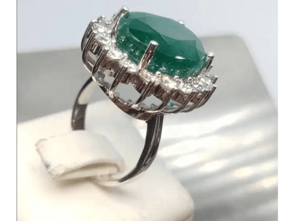 Beautiful 14kt White Gold ring set with untreated Emerald and diamonds total of 16.62ct. - SMSGEMS 