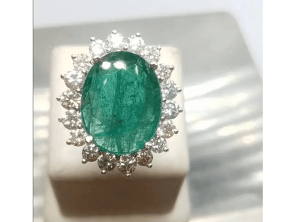 Beautiful 14kt White Gold ring set with untreated Emerald and diamonds total of 16.62ct. - SMSGEMS 