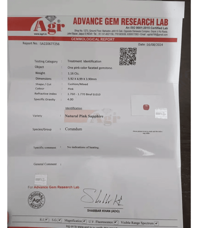 Certified 1.16ct Hot Pink Ceylon Sapphire, Natural untreated Gem - SMSGEMS 