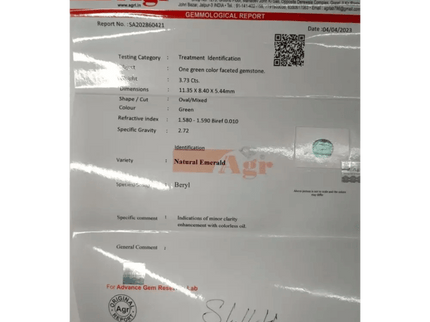 Certified 3.73ct Emerald, 100% Natural Gem - SMSGEMS 