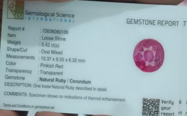 5.42ct Natural Untreated Sri Lanka Ruby