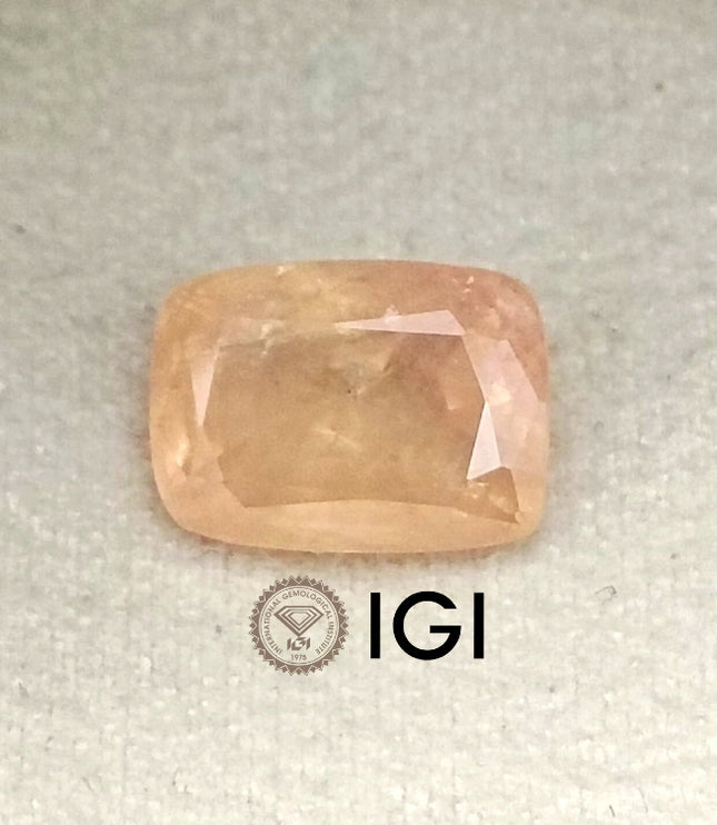 Unheated Padparadscha Sapphire 5.28ct Natural IGI Certified Cushion Cut Pinkish Orange Loose Gemstone