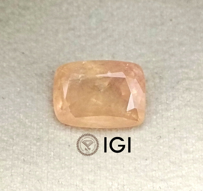 Unheated Padparadscha Sapphire 5.28ct Natural IGI Certified Cushion Cut Pinkish Orange Loose Gemstone