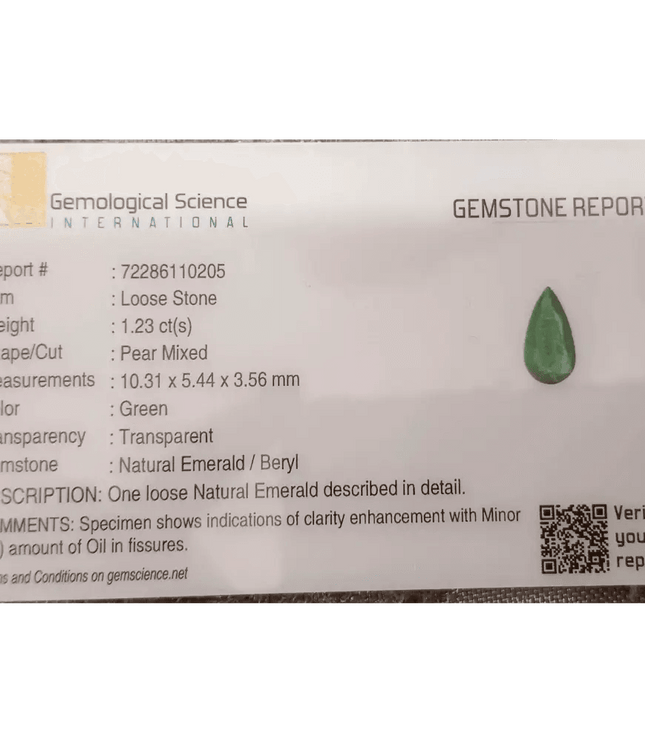 GSI Certified 1.23ct Vivid Deep Swat Emerald , 100% Natural Earth Mined Gemstone - SMSGEMS 