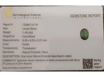 GSI Certified 1.46ct Vivid Deep Swat Emerald , 100% Natural Earth Mined Gemstone - SMSGEMS 