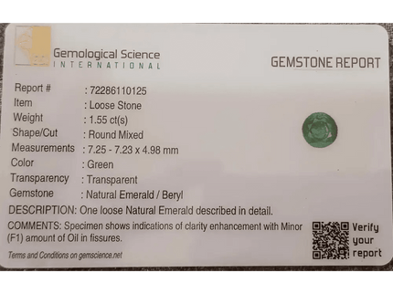 GSI Certified 1.55ct Medium Deep Bright Green Swat Emerald , 100% Natural Earth Mined Gemstone - SMSGEMS 