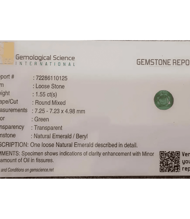 GSI Certified 1.55ct Medium Deep Bright Green Swat Emerald , 100% Natural Earth Mined Gemstone - SMSGEMS 