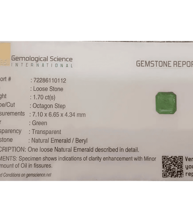GSI Certified 1.70ct Medium İntense Green Swat Emerald , 100% Natural Earth Mined Gemstone - SMSGEMS 