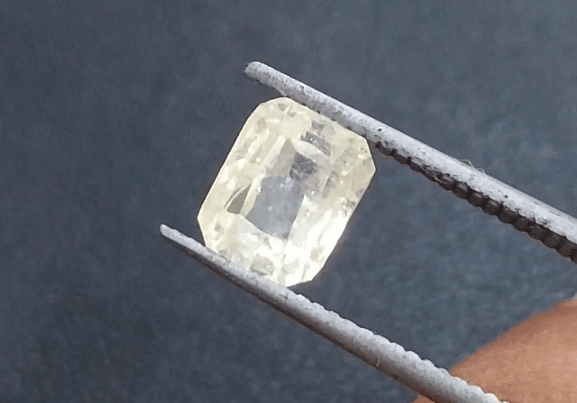 GSI Certified 1.75ct Emerald Cut Light Yellow Ceylon Sapphire, Natural Untreated Gemstone - SMSGEMS 