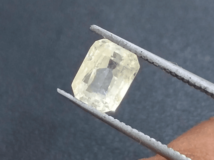 GSI Certified 1.75ct Emerald Cut Light Yellow Ceylon Sapphire, Natural Untreated Gemstone - SMSGEMS 