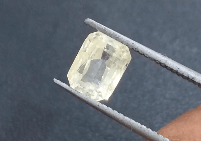 GSI Certified 1.75ct Emerald Cut Light Yellow Ceylon Sapphire, Natural Untreated Gemstone - SMSGEMS 