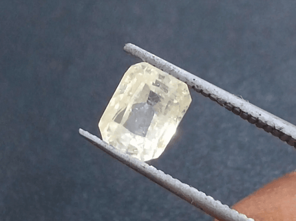 GSI Certified 1.75ct Emerald Cut Light Yellow Ceylon Sapphire, Natural Untreated Gemstone - SMSGEMS 