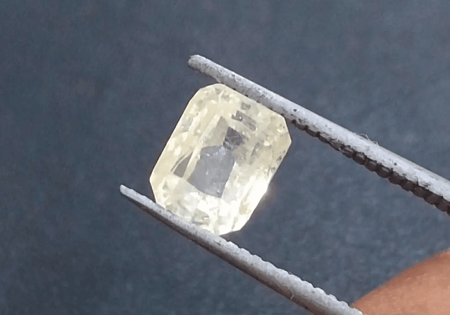 GSI Certified 1.75ct Emerald Cut Light Yellow Ceylon Sapphire, Natural Untreated Gemstone - SMSGEMS 