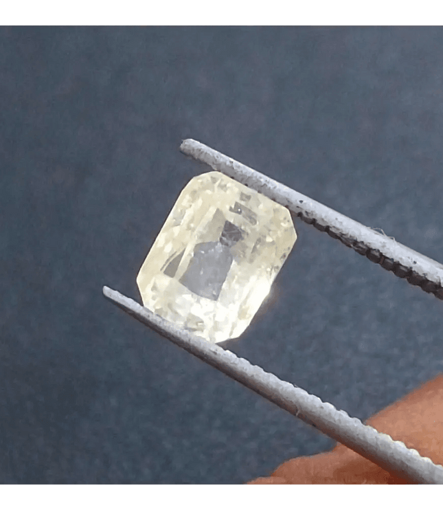 GSI Certified 1.75ct Emerald Cut Light Yellow Ceylon Sapphire, Natural Untreated Gemstone - SMSGEMS 