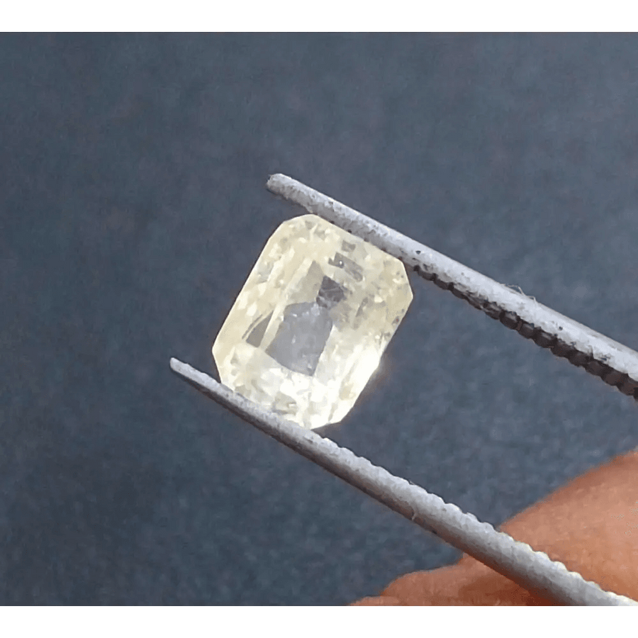 GSI Certified 1.75ct Emerald Cut Light Yellow Ceylon Sapphire, Natural Untreated Gemstone - SMSGEMS 
