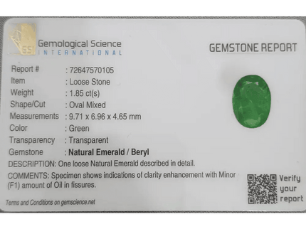 1.85ct Bright Parrot Green GSI Certified - SMSGEMS 