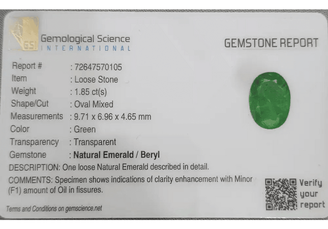 1.85ct Bright Parrot Green GSI Certified - SMSGEMS 