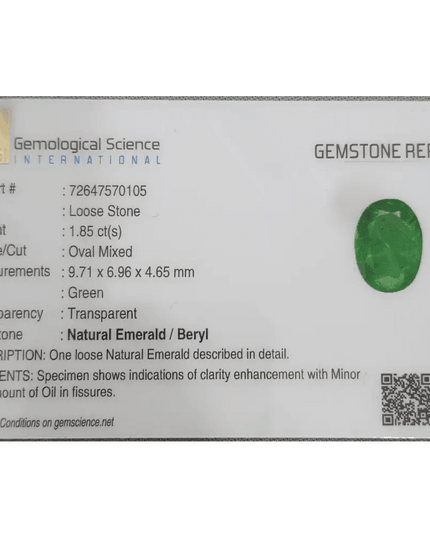 1.85ct Bright Parrot Green GSI Certified - SMSGEMS 