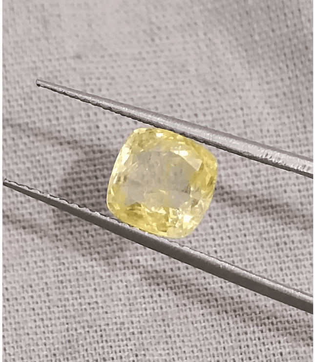 GSI Certified 1.91ct Cushion Cut Yellow Ceylon Sapphire, Natural Untreated Gemstone - SMSGEMS 