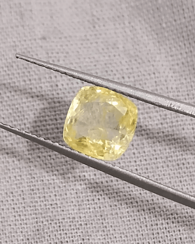 GSI Certified 1.91ct Cushion Cut Yellow Ceylon Sapphire, Natural Untreated Gemstone - SMSGEMS 