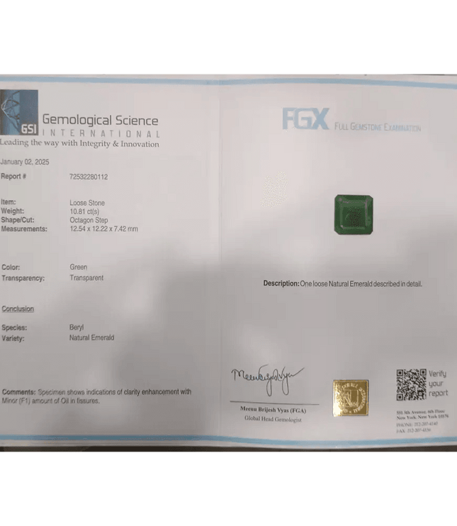 10.81ct Deep Green Swat Emerald Gemstone - SMSGEMS 