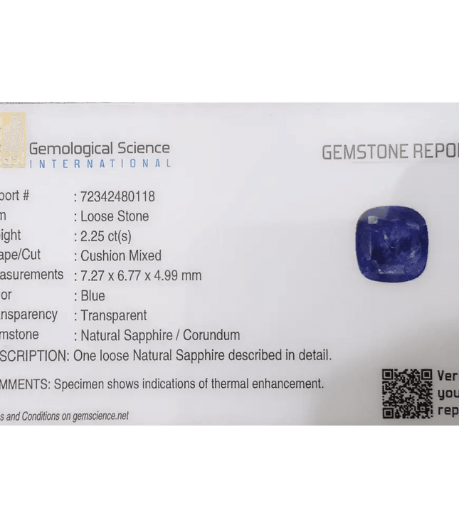 GSI Certified 2.25ct Royal Blue Ceylon Sapphire, Natural Gemstone - SMSGEMS 