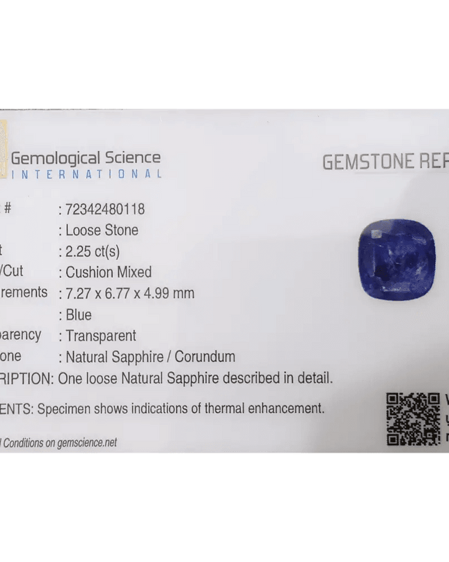 GSI Certified 2.25ct Royal Blue Ceylon Sapphire, Natural Gemstone - SMSGEMS 